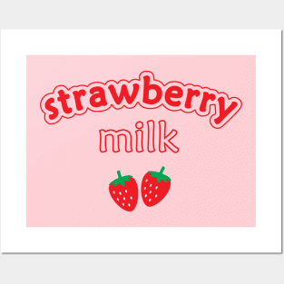 Strawberry Milk Kawaii Cute Strawberries Red Posters and Art